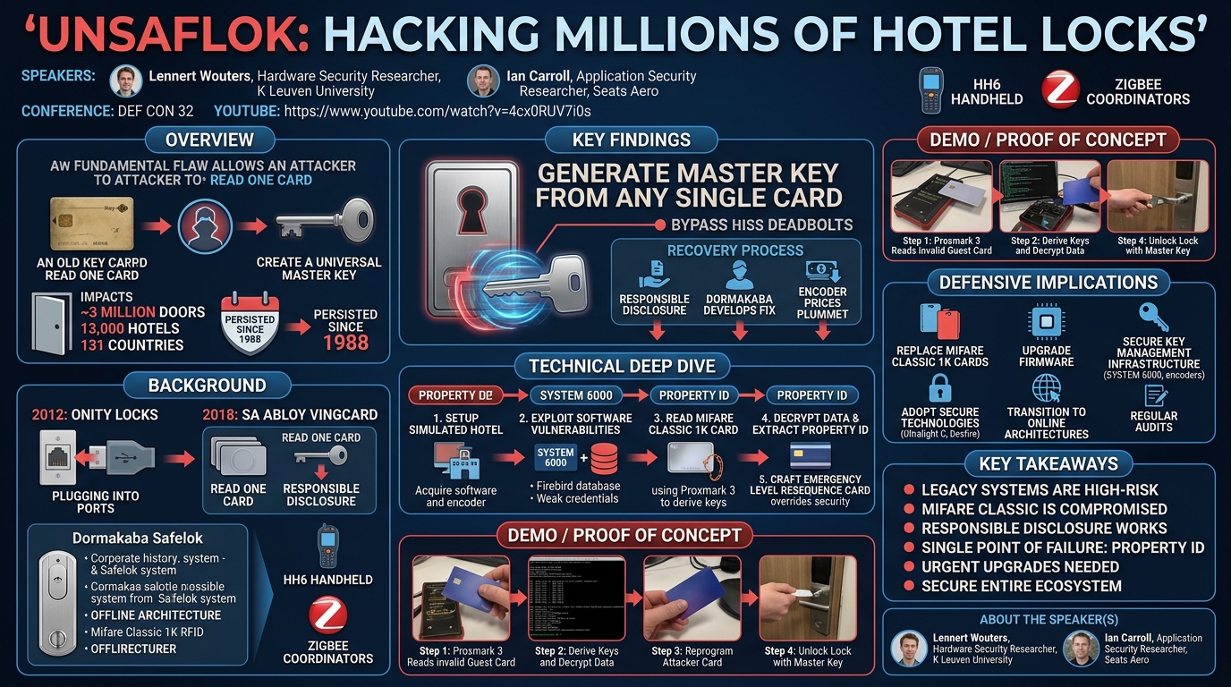 Visual summary for Unsaflok: Hacking millions of hotel locks by Lennert Wouters, Ian Carroll
