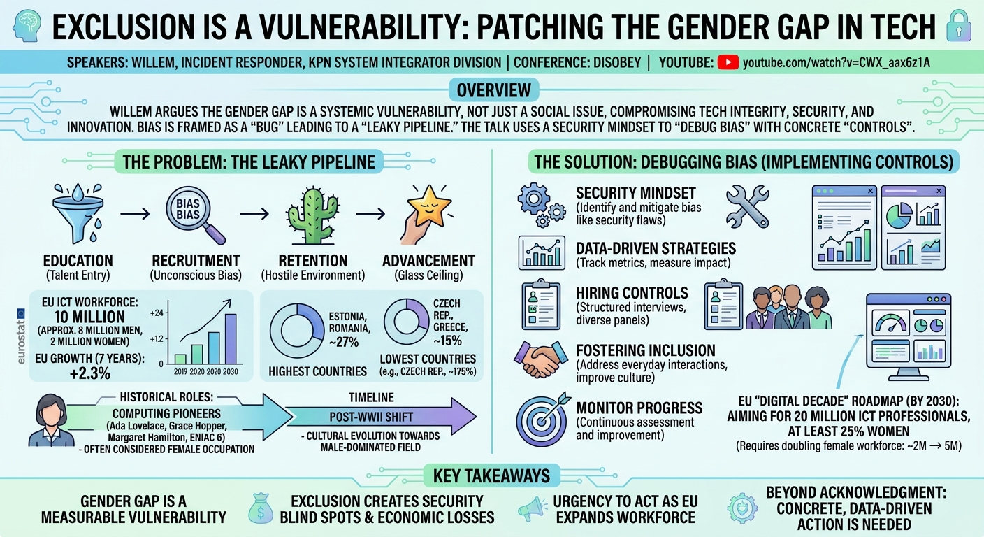 Visual summary for Exclusion Is a Vulnerability: Patching the Gender Gap in Tech - Willem by Willem