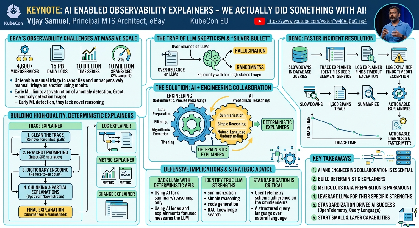 Visual summary for Keynote: AI Enabled Observability Explainers - We Actually Did Something With AI! - Vijay Samuel by Vijay Samuel