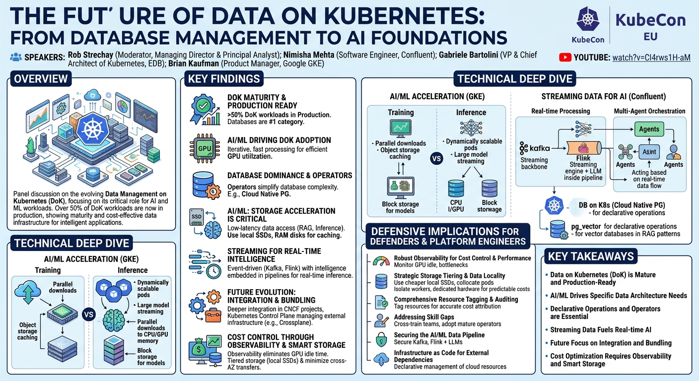 Visual summary for The Future of Data on Kubernetes... Rob Strechay, Nimisha Mehta, Gabriele Bartolini & Brian Kaufman by Rob Strechay, Nimisha Mehta, Gabriele Bartolini, Brian Kaufman
