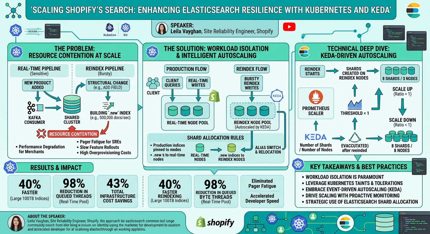 Visual summary for Scaling Shopify's Search: Enhancing Elasticsearch Resilience With Kubernetes and KE... Leila Vayghan by Leila Vayghan